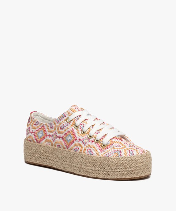 Baskets femme en toile multicolore et semelle en corde vue2 - GEMO 4G FEMME - GEMO