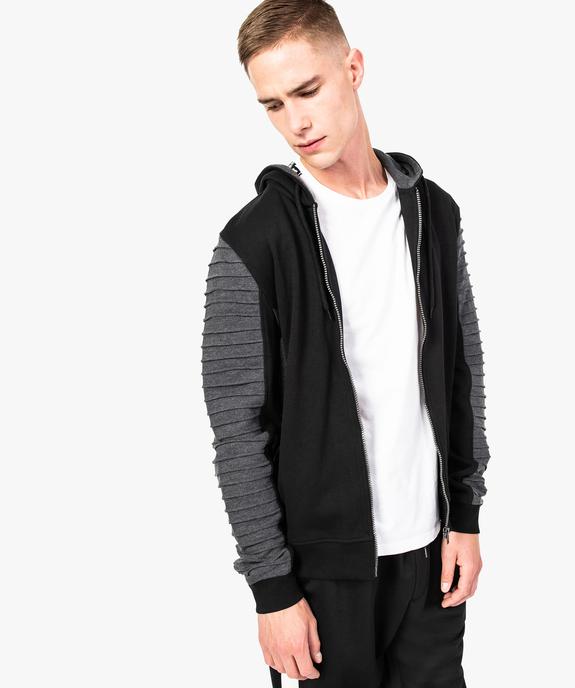 Sweat à capuche bicolore à manches texturées vue1 - GEMO (HOMME) - GEMO