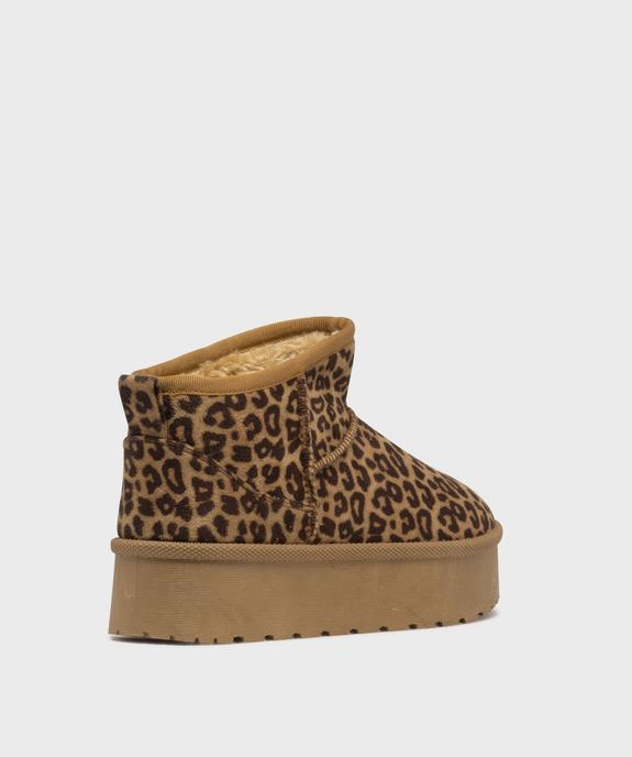 Boots fourrés motif léopard sur semelle plateforme femme - 5 Miles vue5 - 5 MILES - GEMO