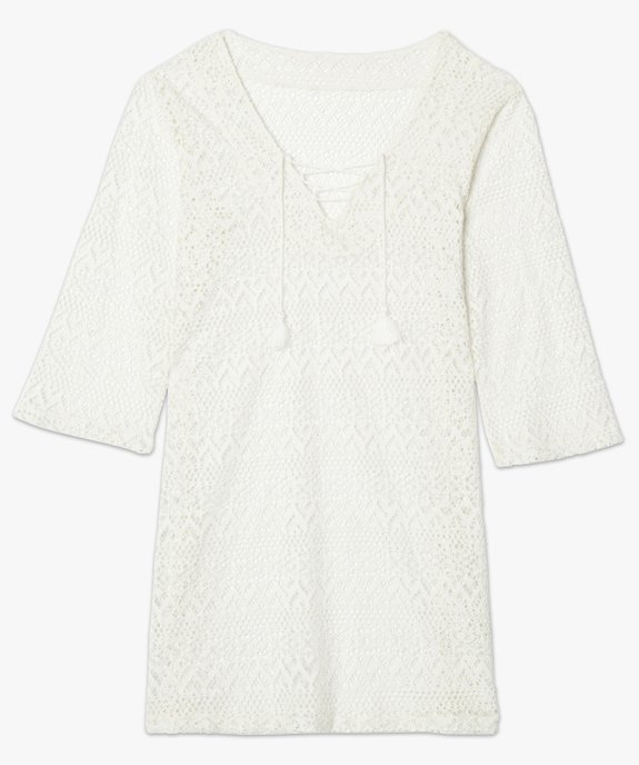 Robe de plage femme courte ajourée à manches 3/4 vue4 - GEMO (PLAGE) - GEMO