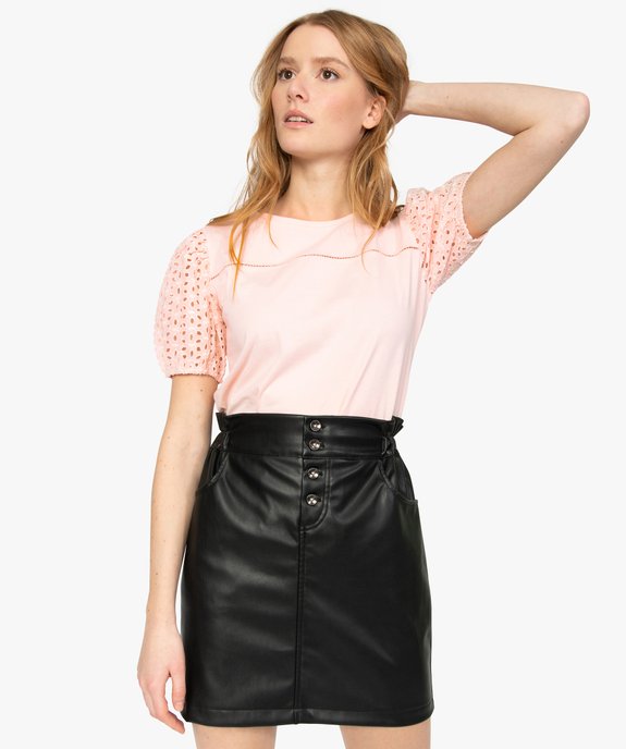 Tee-shirt femme à manches bouffantes en broderie anglaise vue1 - GEMO(FEMME PAP) - GEMO