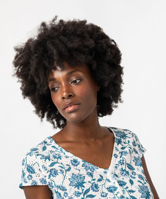 Tee-shirt manches très courtes à boutons en maille ajourée femme vue2 - GEMO(FEMME PAP) - GEMO