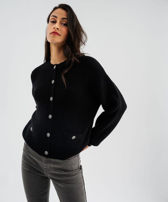 Gilet en grosse maille côtelée extensible avec boutons gravés femme vue1 - GEMO(FEMME PAP) - GEMO