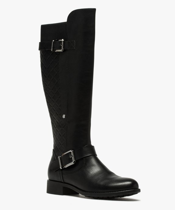 Bottes femme à talon plat empiècement matelassé vue3 - GEMO (CASUAL) - GEMO