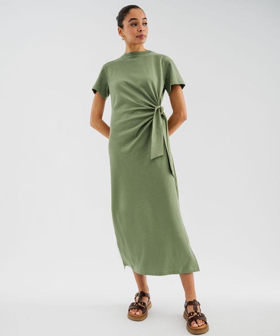 Robe longue à manches courtes en jersey de coton femme vue2 - GEMO(FEMME PAP) - GEMO