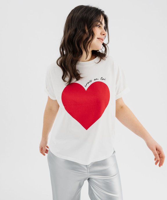 Tee-shirt manches courtes à motif coeur femme grande taille vue1 - GEMO (G TAILLE) - GEMO