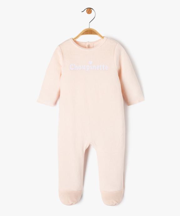 Pyjama dors-bien en velours avec message bébé fille vue1 - PREMIER PRIX BY GEMO - GEMO