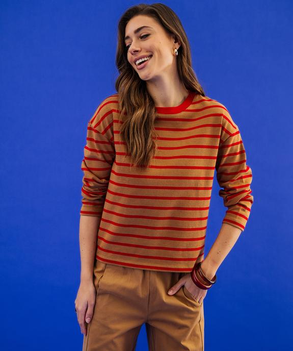 Tee-shirt manches longues rayé en maille femme vue3 - GEMO(FEMME PAP) - GEMO