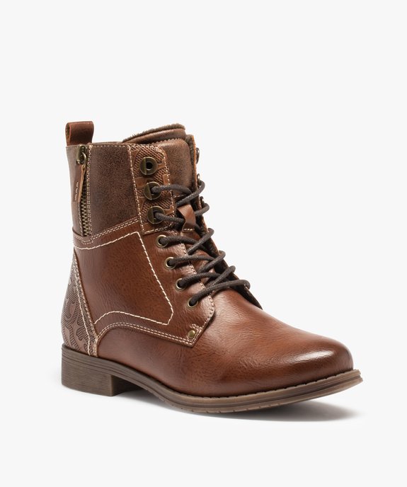 Bottines femme unies à lacets et talon plat fermeture zip vue3 - GEMO (CASUAL) - GEMO