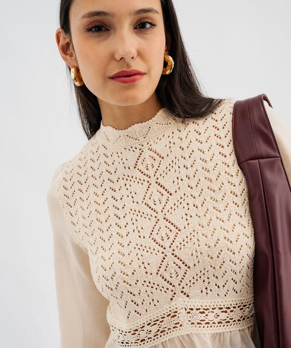 Pull effet 2-en-1 à manches chemise femme vue2 - GEMO 4G FEMME - GEMO