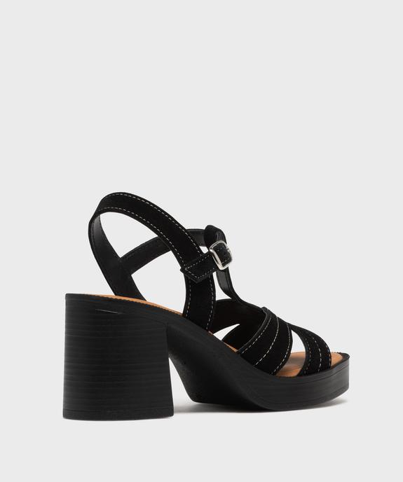 Sandales à talon en cuir suédé surpiqué femme - Tanéo  vue5 - TANEO - GEMO