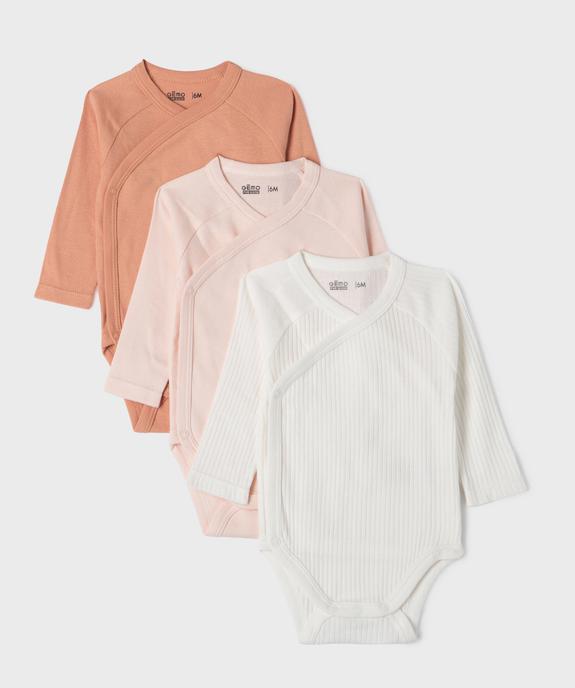 Body manches longues fermeture croisée bébé fille (lot de 3) vue1 - GEMO 4G BEBE - GEMO