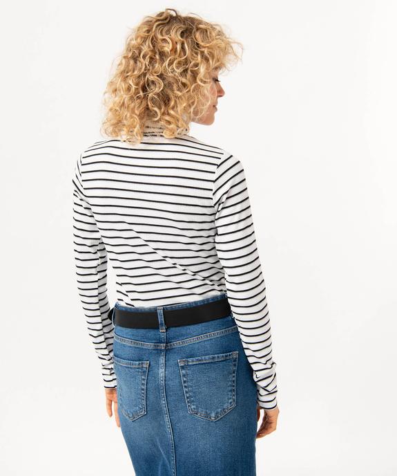 Tee-shirt à manches longues et col roulé à rayures femme vue3 - GEMO 4G FEMME - GEMO