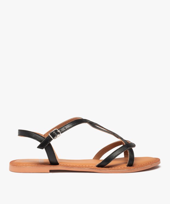 Sandales femme à talon plat et fines brides en cuir uni vue1 - GEMO (CASUAL) - GEMO
