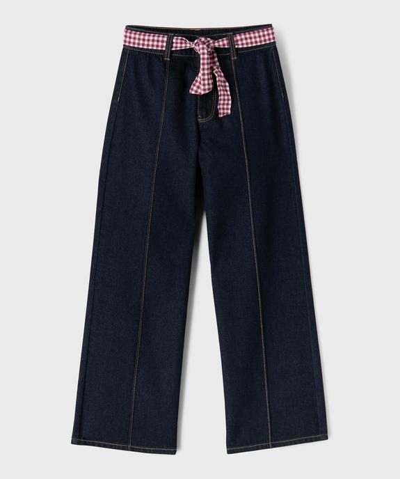 Jean wide leg en denim de coton avec ceinture à nouer fille - LuluCastagnette vue1 - LULU CASTAGNETTE G4G D - GEMO