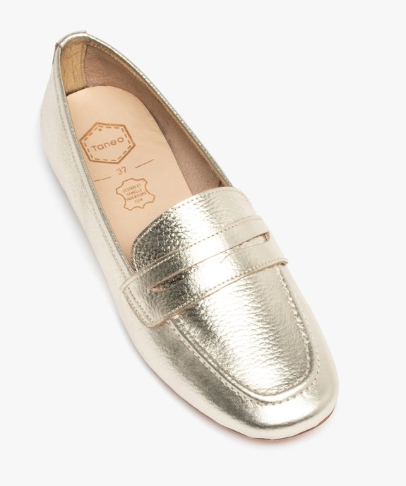 Mocassins femme dessus en cuir effet métallisé Penny Loafer - Taneo vue5 - TANEO - GEMO
