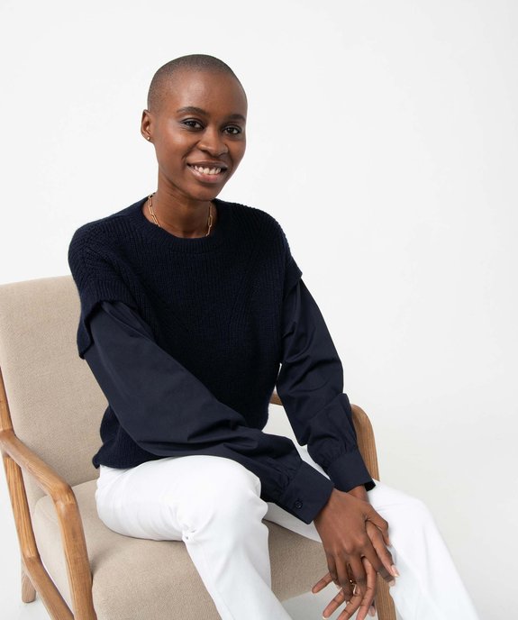 Pull femme avec manches de chemise intégrées vue1 - GEMO(FEMME PAP) - GEMO