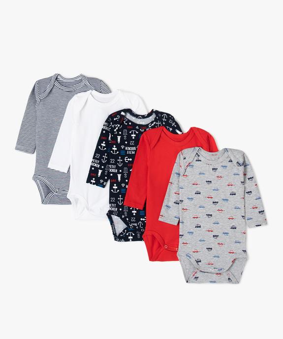 Bodies bébé garçon à manches longues et col américain (lot de 5) - No gaspi vue1 - NOGASPI - GEMO