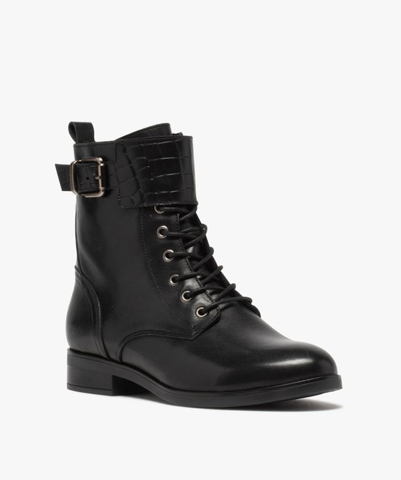 Boots femme à talon plat dessus cuir uni style rangers vue2 - GEMO (CASUAL) - GEMO