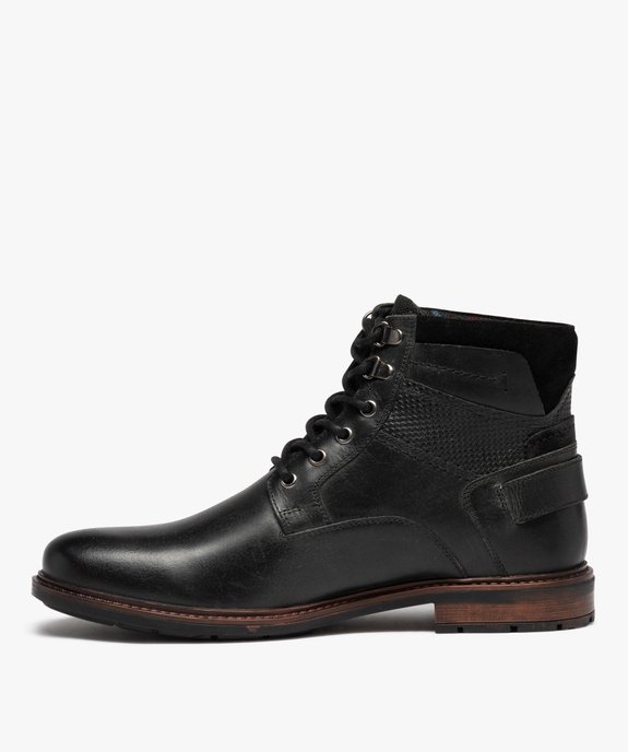 Boots homme dessus en cuir uni à lacets et bride à boucle arrière  vue3 - GEMO (CASUAL) - GEMO