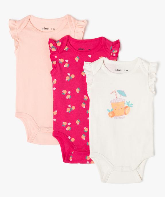 Bodies sans manches avec volants bébé fille (lot de 3) vue1 - GEMO 4G BEBE - GEMO