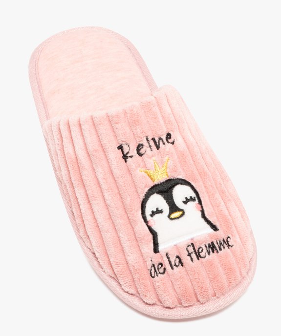 Chaussons femme mules en velours côtelé dessus fantaisie vue5 - GEMO(HOMWR FEM) - GEMO