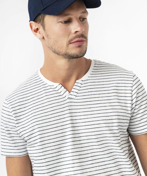 Tee-shirt manches courtes col fantaisie à rayures jacquard homme vue2 - GEMO (HOMME) - GEMO