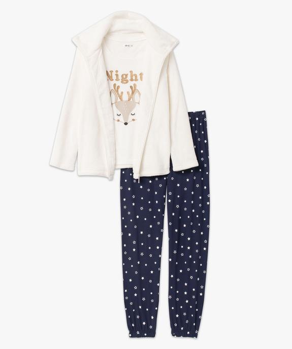 Ensemble 3 pièces femme : pyjama et veste zippée en maille peluche vue4 - GEMO(HOMWR FEM) - GEMO