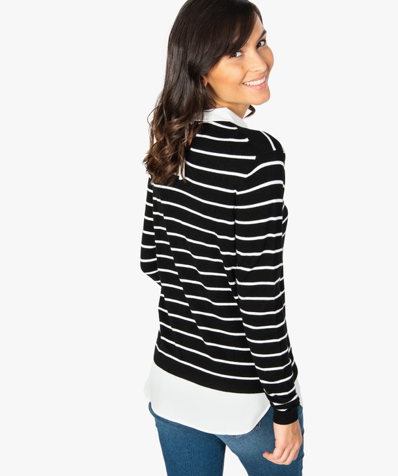 Pull femme 2 en 1 à rayures avec col et bas chemise vue3 - GEMO(FEMME PAP) - GEMO