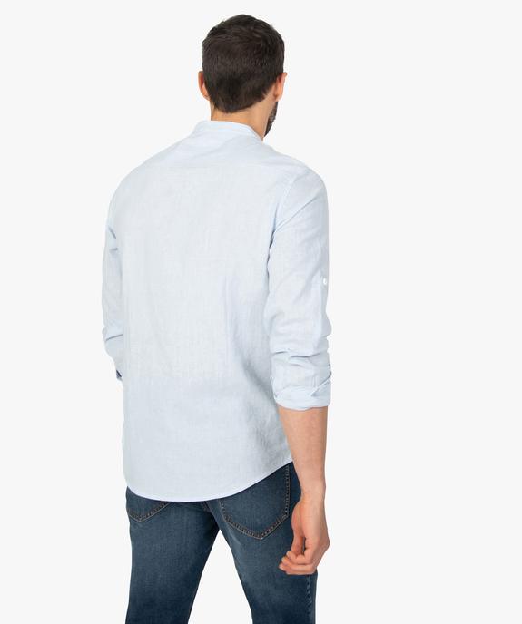Chemise homme col mao en lin/coton à manches retroussables vue3 - GEMO (HOMME) - GEMO