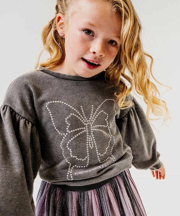 Sweat loose patiné à manches blousantes fille vue1 - GEMO (ENFANT) - GEMO