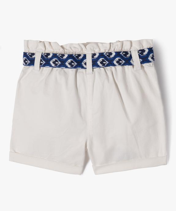 Short en toile de coton taille haute avec ceinture à nouer fille vue3 - GEMO 4G FILLE - GEMO