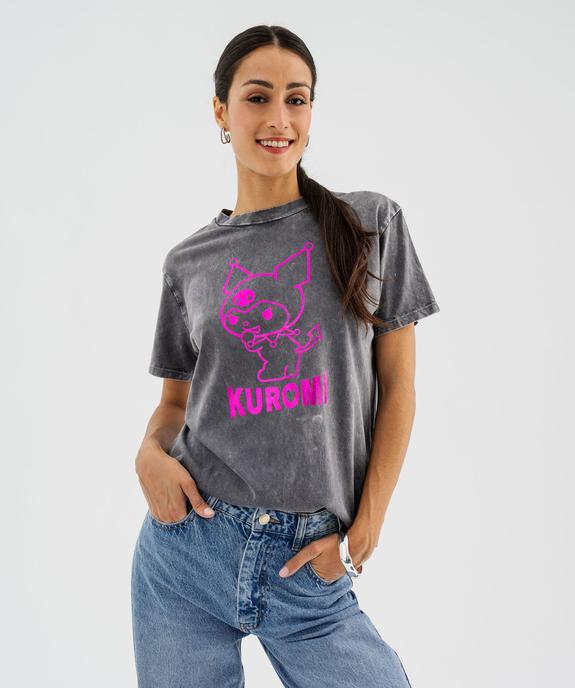 Tee-shirt manches courtes délavé à motif pailleté femme - Kuromi  vue1 - KUROMI - GEMO