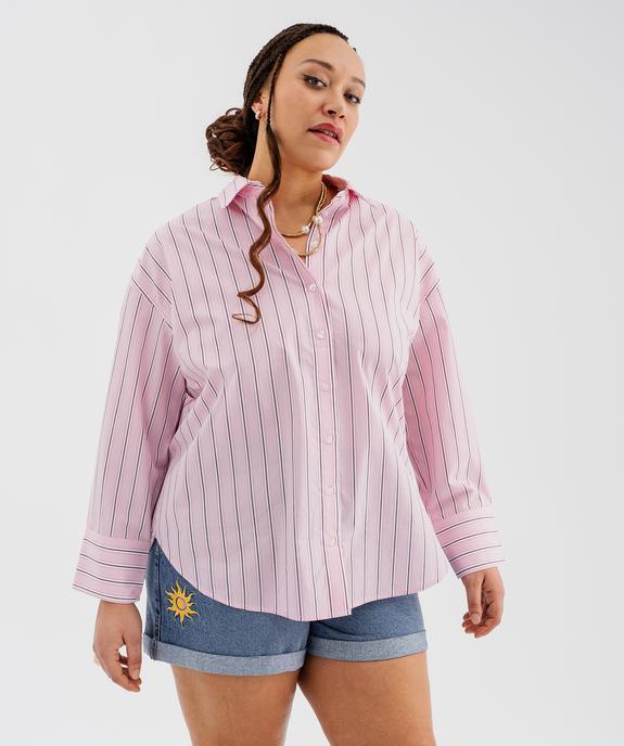 Chemise manches longues en coton rayé femme vue1 - GEMO (G TAILLE) - GEMO