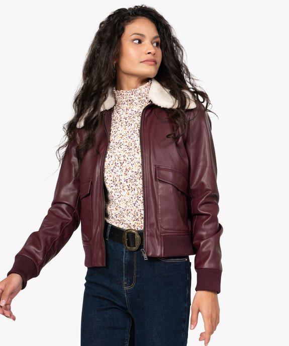 Blouson femme aviateur avec col fourrure imitation amovible vue1 - GEMO(FEMME PAP) - GEMO