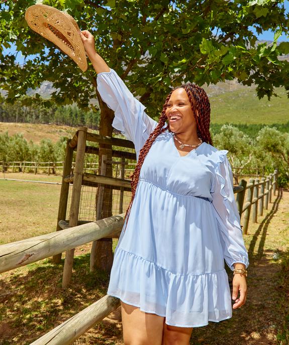 Robe courte en voile volanté femme grande taille vue1 - GEMO (G TAILLE) - GEMO