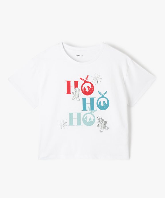 Tee-shirt fille court spécial Noël vue1 - GEMO (JUNIOR) - GEMO