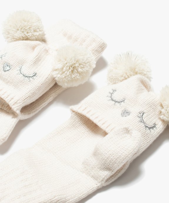 Gants fille 2-en-1 avec pompons et détails pailletés vue2 - GEMO (ENFANT) - GEMO