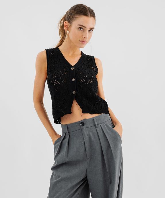 Débardeur en maille ajourée à boutonnière femme vue1 - GEMO 4G FEMME - GEMO
