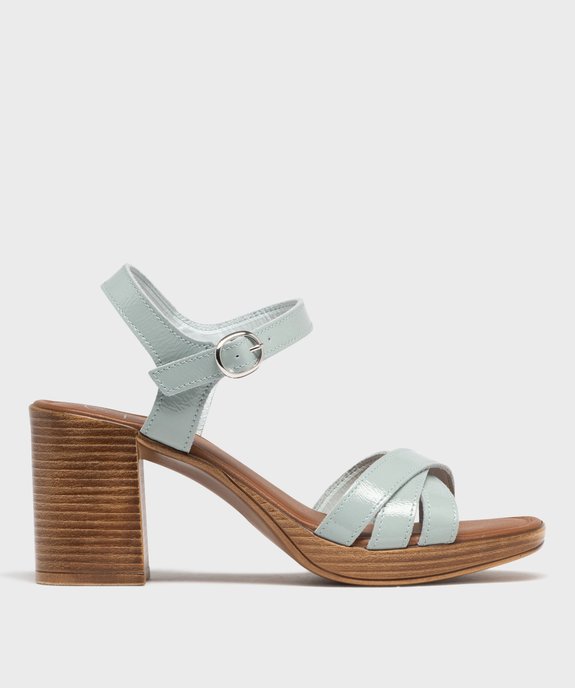 Sandales à talon haut en cuir verni avec brides croisées femme - Tanéo vue1 - TANEO - GEMO