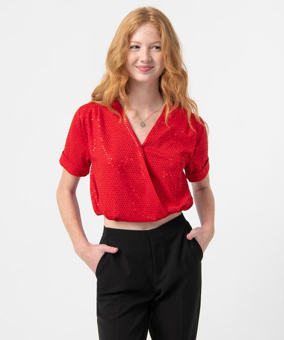 Tee-shirt femme à manches courtes à paillettes vue1 - GEMO(FEMME PAP) - GEMO