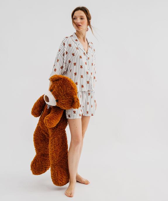 Pyjashort à rayures et motifs ourson femme - LuluCastagnette vue4 - LULUCASTAGNETTE - GEMO