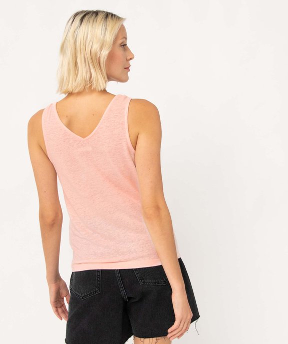 Débardeur femme avec double col V contenant du lin vue3 - GEMO 4G FEMME - GEMO