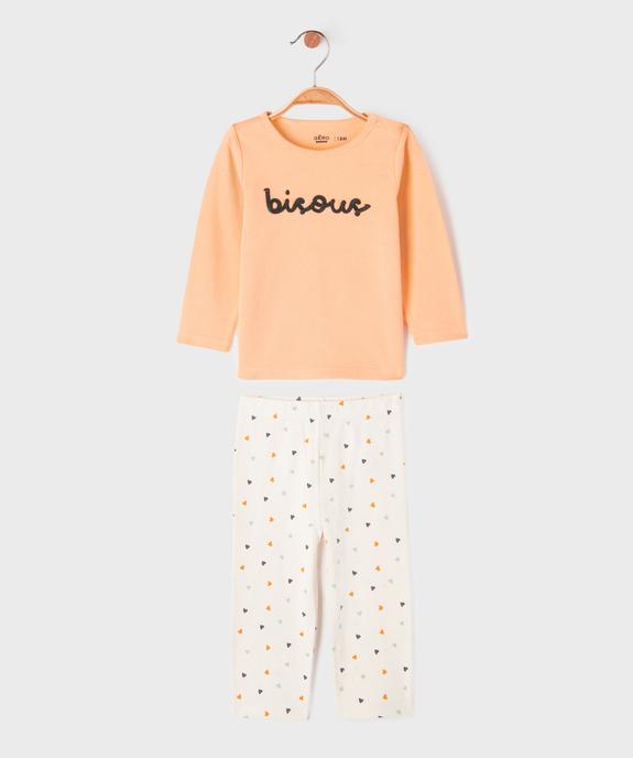 Pyjama 2 pièces bicolore en coton bébé fille vue1 - GEMO 4G BEBE - GEMO
