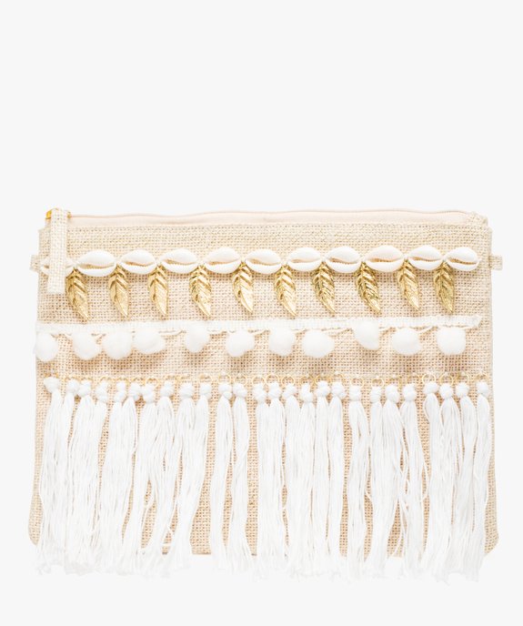 Sac pochette femme en toile dorée ornée de coquillages vue1 - FOLLOW ME 2 - GEMO