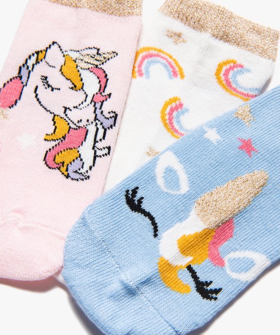 Chaussettes ultra-courtes à motifs pailletés fille (lot de 3) vue2 - GEMO (ENFANT) - GEMO