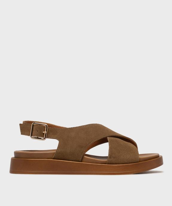 Sandales plates avec brides en cuir croisées femme - Tanéo vue1 - TANEO - GEMO