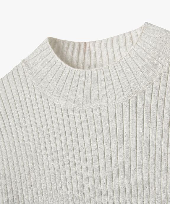 Pull court à col cheminée en maille côtelée pailletée fille vue3 - GEMO (JUNIOR) - GEMO
