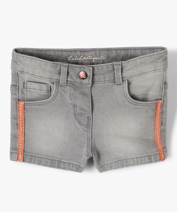 Short bébé fille en jean avec bandes pailletées - LuluCastagnette vue1 - LULUCASTAGNETTE - GEMO