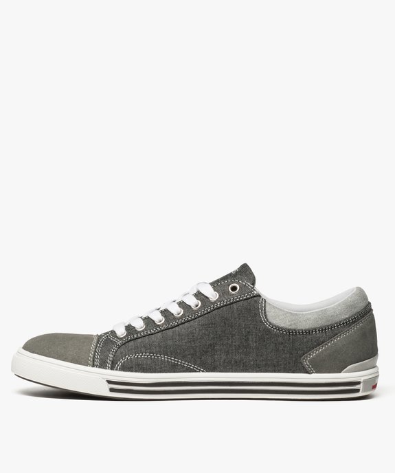 Baskets homme en toile avec surpiqûres contrastantes vue3 - GEMO (CASUAL) - GEMO